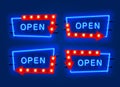 Neon open frame arrow set collection. template design element. Royalty Free Stock Photo