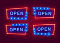 Neon open frame arrow set collection. template design element. Royalty Free Stock Photo