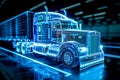 Neon outline truck. Illustration with holographic cargo Royalty Free Stock Photo