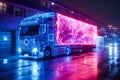 Neon outline truck. Illustration with holographic cargo Royalty Free Stock Photo