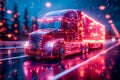 Neon outline truck. Illustration with holographic cargo Royalty Free Stock Photo