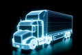 Neon outlined truck. Lorry blueprint in 3d perspective Royalty Free Stock Photo