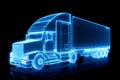 Neon outlined truck. Lorry blueprint in 3d perspective Royalty Free Stock Photo