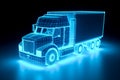 Neon outlined truck. Lorry blueprint in 3d perspective Royalty Free Stock Photo