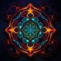 Neon Outlines Illuminate Kazakh Ornament\'s Geometric Beauty. Generative AI