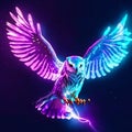 Neon owl with wings on dark blue background. Vector illustration. Generative AI Royalty Free Stock Photo