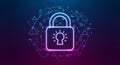 Neon Padlock Icon Surrounded by Binary Code on Dark Background Royalty Free Stock Photo