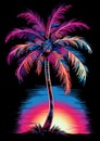 Neon palm tree motif 90s retro nostalgic frame Royalty Free Stock Photo