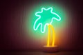 Neon palm tree shelf home interior nightly light decorative figure Royalty Free Stock Photo