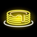 Neon pancake icon watered with maple syrup