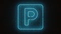 Neon parking sign with blue light over a brick wall Royalty Free Stock Photo