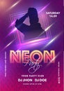 Neon Party Template or Flyer Design with Silhouette Man and Lighting Effect.