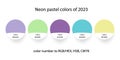 Neon pastel colors palette of 2023. Trend color guide collection in RGB, CMYK. Bright color set for fashion, home Royalty Free Stock Photo