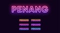 Neon Penang name, Island in Malaysia. Neon text of Penang Island. Vector set of glowing Headlines