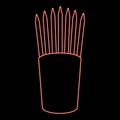 Neon pencils in glass stands upright office supplier concept Work place red color vector illustration image flat style