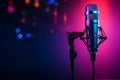 Neon performance microphone illuminated with vibrant and dynamic neon light