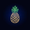 Neon pineapple. Sign and icon. tropical plants, palm trees and leaves. Set of Night bright signboard, Glowing light Royalty Free Stock Photo