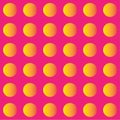 Neon pink background with yellowish orange polka dot pattern