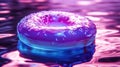 Neon Pink and Blue Glazed Donut with Sprinkles on Water Royalty Free Stock Photo