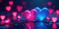 Neon pink blue hearts glowing, dreamy romantic scene , hearts, night, subtle Royalty Free Stock Photo