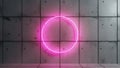 Neon pink circle light glowing on a textured concrete wall and floor Royalty Free Stock Photo