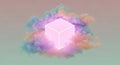 Neon pink cube surrounded by a vibrant explosion of colorful smoke clouds Royalty Free Stock Photo