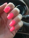 Neon pink finger nails