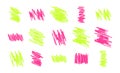 Neon pink and green highlight marker pen spots and lines isolated on a white background for your design.