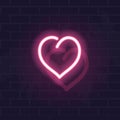 Neon pink heart. Fluorescent vector illustration for any dark background. Square image for poster, banner