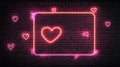 Neon Heart Frame on Brick Wall Royalty Free Stock Photo