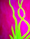 Neon pink and lime yellow abstract wavy lines hand