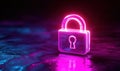 Neon pink lock symbolizing security and protection in digital environments Royalty Free Stock Photo