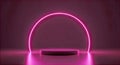Neon pink semicircle display on minimalist background with circular platform Royalty Free Stock Photo