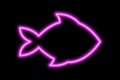 Neon pink silhouette of fish on a black background. Sea life, ocean