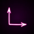 Neon pink turning right arrow vector icon. Hand-drawn vector illustration of a pointer on a black background. Double end