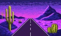 Neon pixel desert with straight highway background