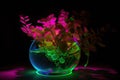 neon plant growing in beautifully illuminated vase