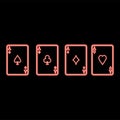 Neon playing cards red color vector illustration flat style image