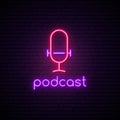 Neon podcast sign.