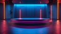 Neon podium with gaming background