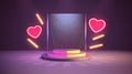 Neon podium heart frame, banner decoration. Vector illustration