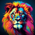 Neon Popart Lion: Majestic Stencil Art With Vibrant Realism