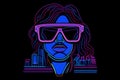 neon portrait of a girl with glasses. Neural network AI generated