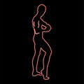 Neon posing bodybuilder silhouette bodybuilding concept icon red color vector illustration image flat style Royalty Free Stock Photo