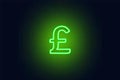 Neon pound sterling sign on a dark background. Wealth, Success concept.