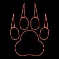 Neon print animal paw with claws Foot red color vector illustration image flat style Royalty Free Stock Photo