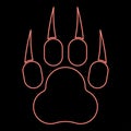 Neon print paw wild animal with claw track footprint predatory pawprint red color vector illustration image flat style Royalty Free Stock Photo