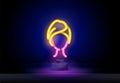 neon profile picture faceless avatar. Womens hairstyle neon sign, modern glowing banner design, colorful modern design