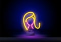 neon profile picture faceless avatar. Womens hairstyle neon sign, modern glowing banner design, colorful modern design