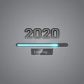 Neon progress bar showing loading of 2020 New Year. Vector.